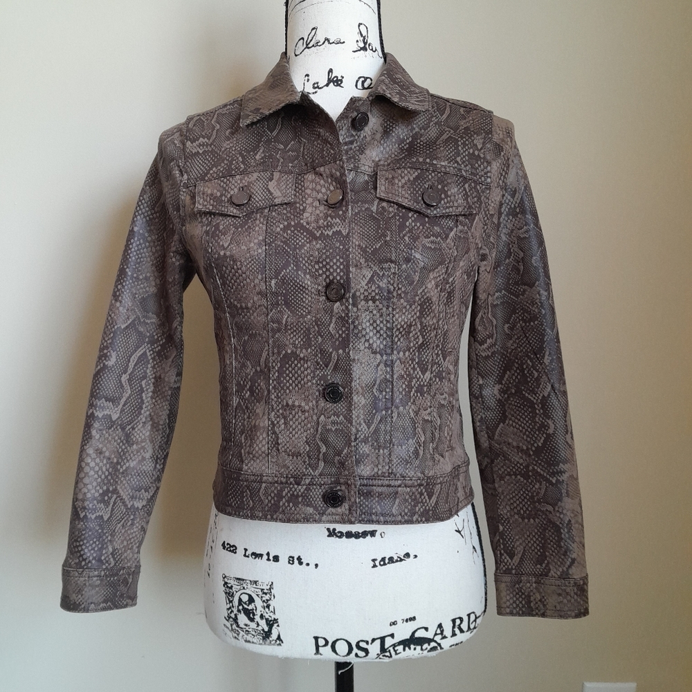 White House Black Market Brown Snake Print Jean Jacket - Reposh from @karumkaru